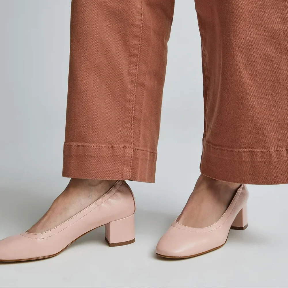 Everlane The Day Heel Blush Pink Leather Block Heel Size 9 Sustainable NWOB